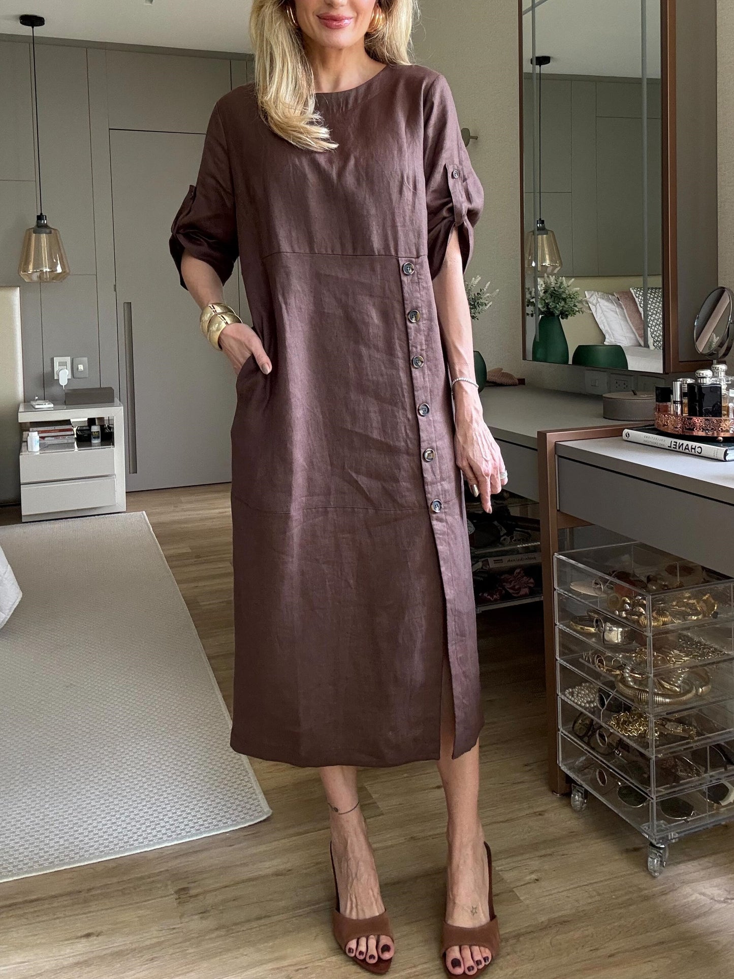 Summer Fashion Cotton Linen Cotton Loose Short-sleeved Casual Dresses