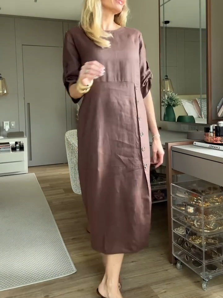 Summer Fashion Cotton Linen Cotton Loose Short-sleeved Casual Dresses