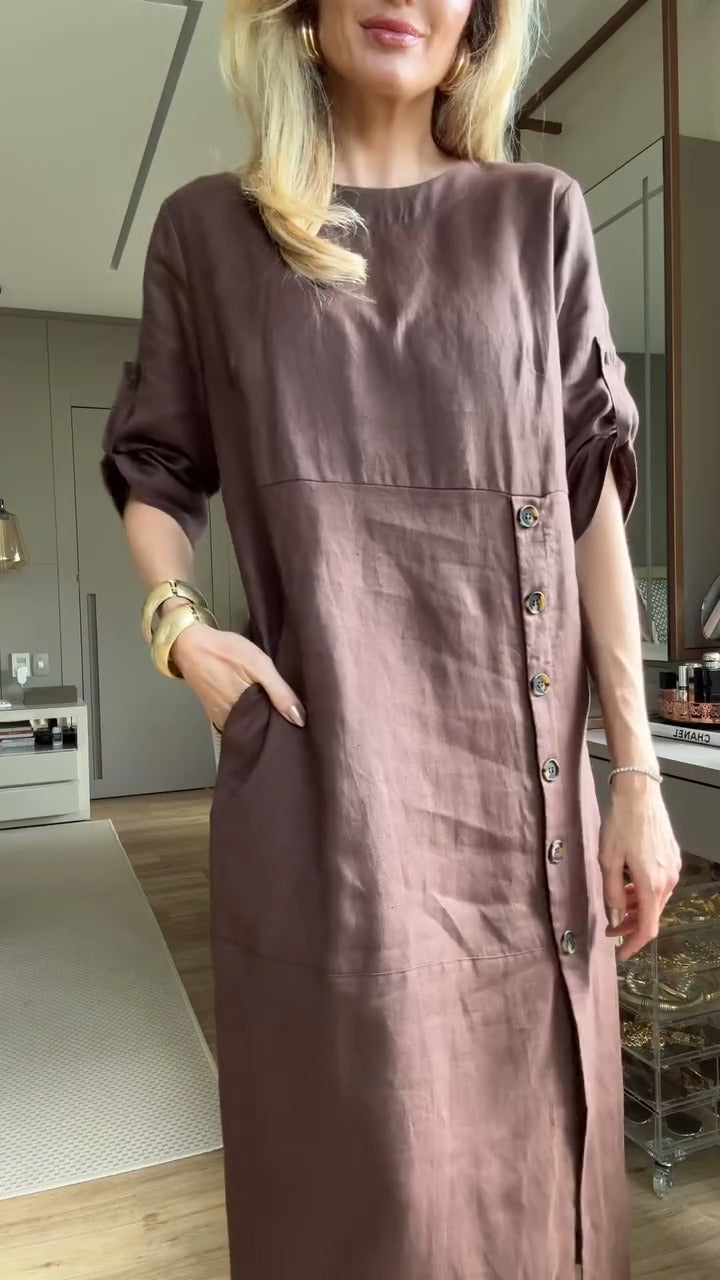 Summer Fashion Cotton Linen Cotton Loose Short-sleeved Casual Dresses