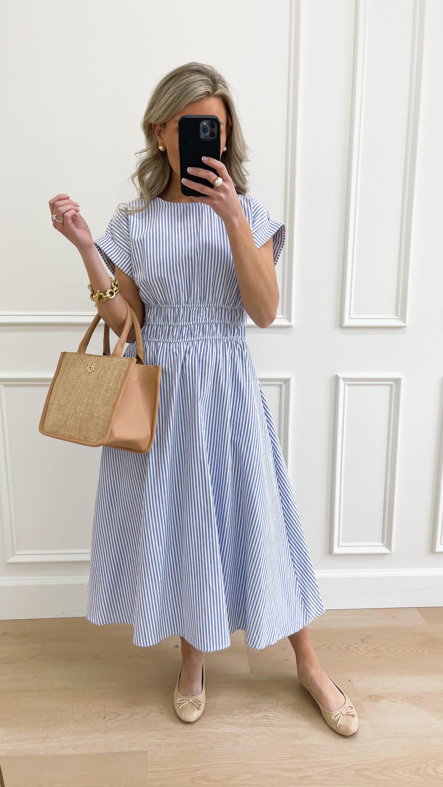 Midi Classic Blue And White Striped Dress