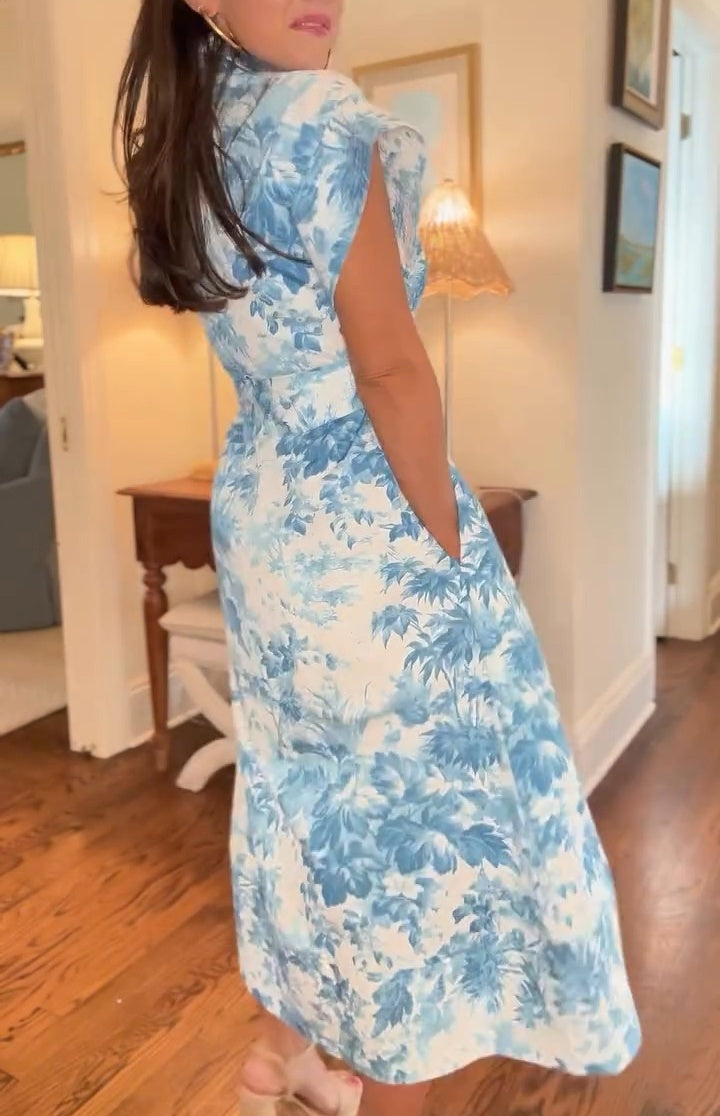 Women's Floral Short Sleeve Button Down Dress