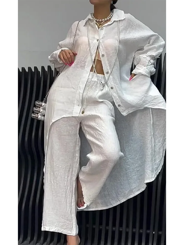 Irregular Hem Long Sleeve Top And Pants Set