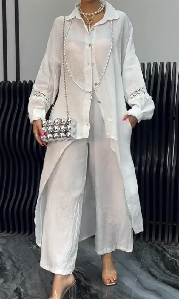 Irregular Hem Long Sleeve Top And Pants Set