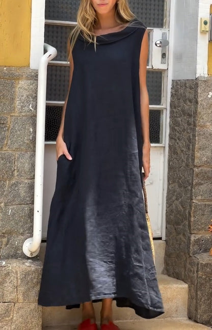 Elegant Navy Linen Dress