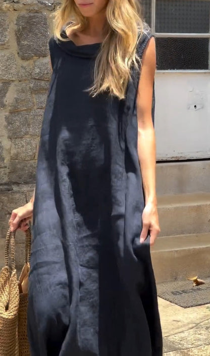 Elegant Navy Linen Dress