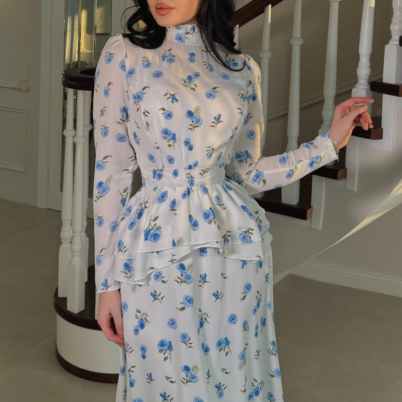 Blue Printed Long Dress