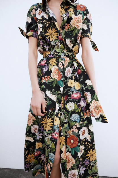 Floral Printed Poplin Mistletoe Dress