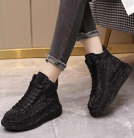 Black Fashionable Rhinestone Casual Women's Shoes