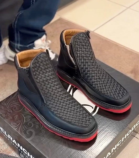 Men's vintage woven zipper casual shoes
