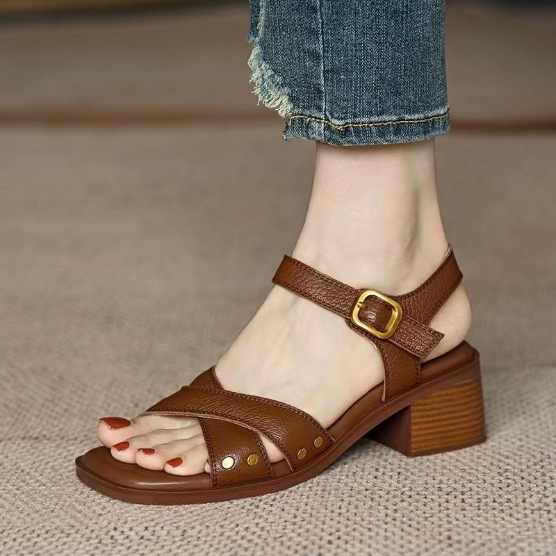 French medium heel open toe sandals