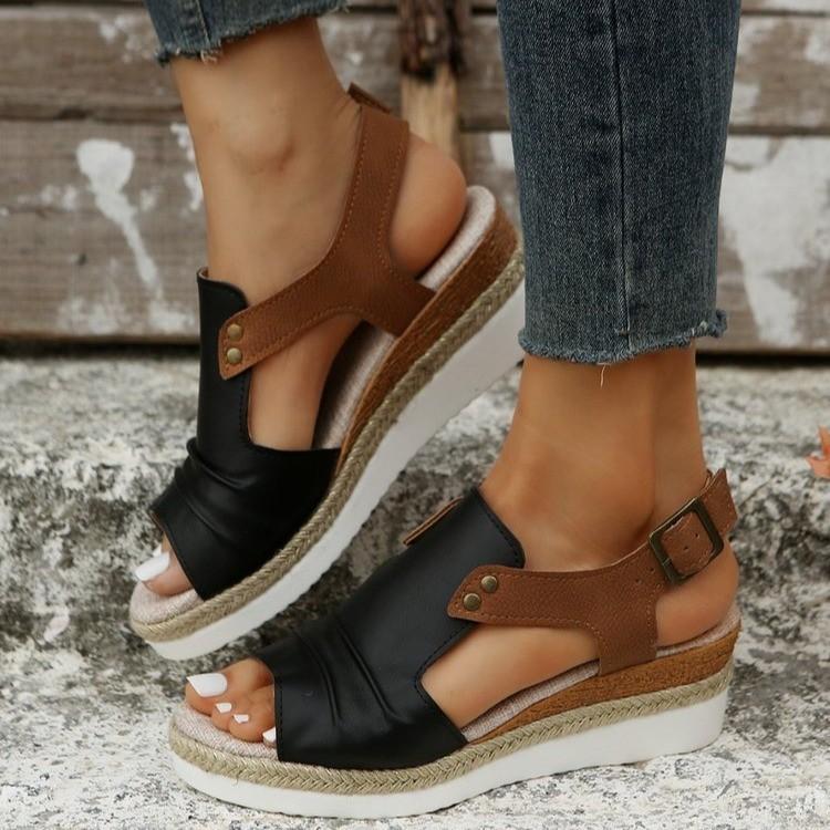 Wedge fish mouth casual buckle sandals