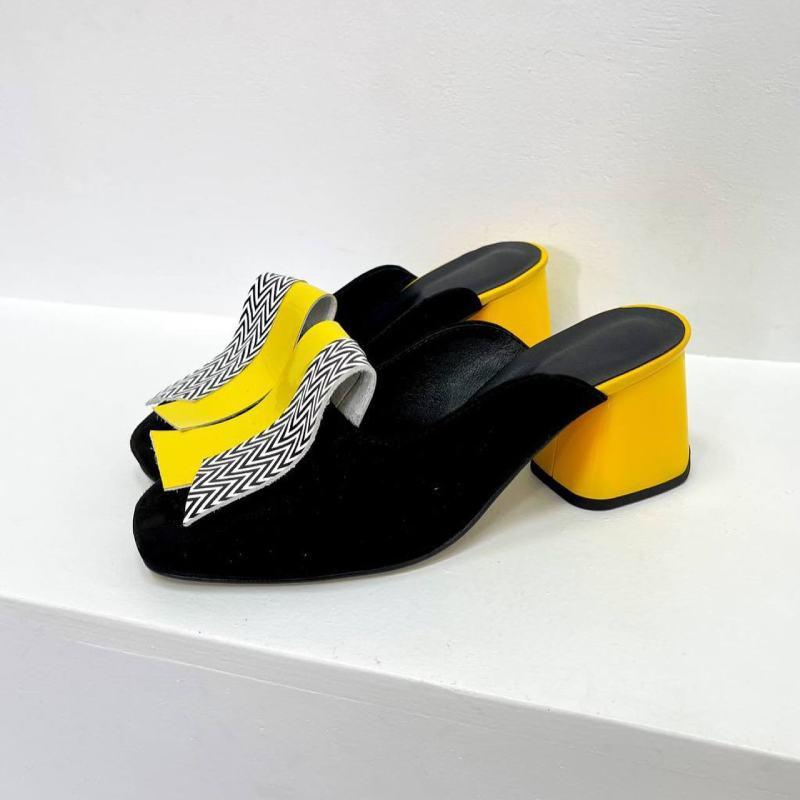 Chic Color Block Block Heel Slippers