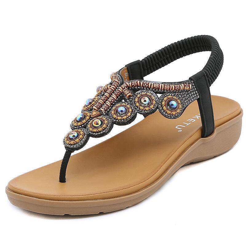 Women's shoes with rhinestone buckle and elastic heel strap