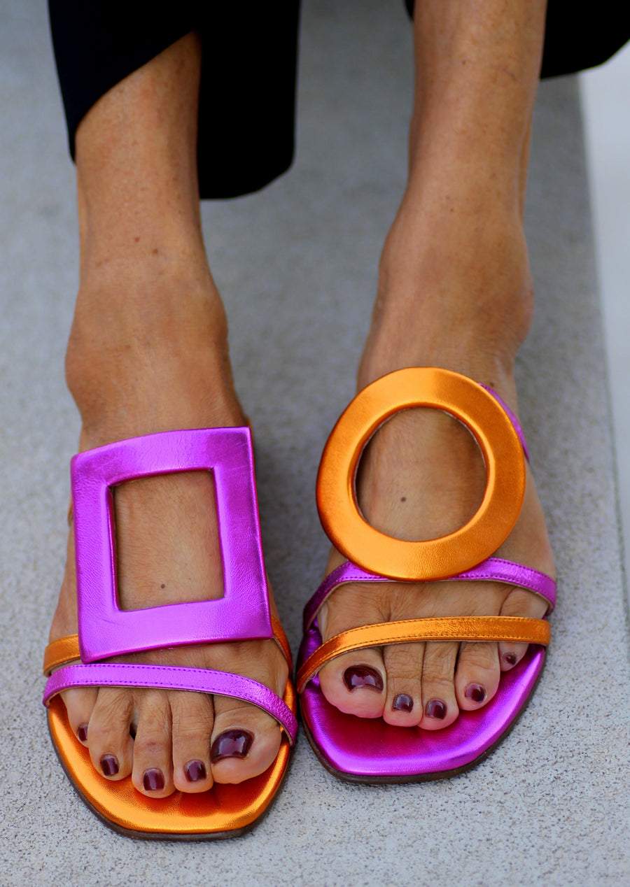 Vibrant Metallic Leather Sandals