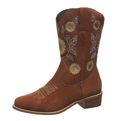 Embroidered ethnic style wedge heel casual women's boots