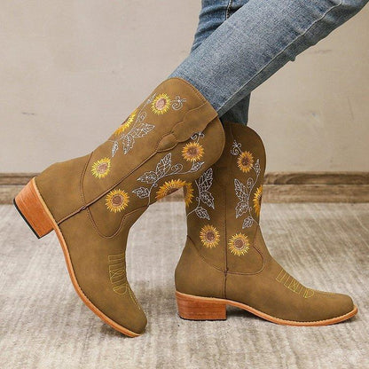 Embroidered ethnic style wedge heel casual women's boots