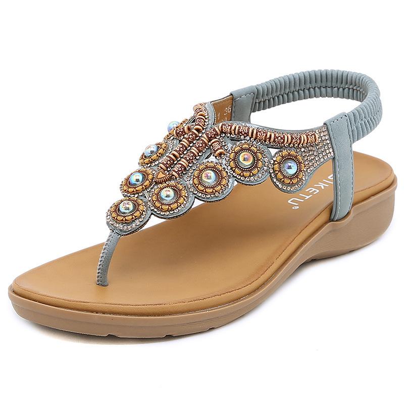 Women's shoes with rhinestone buckle and elastic heel strap