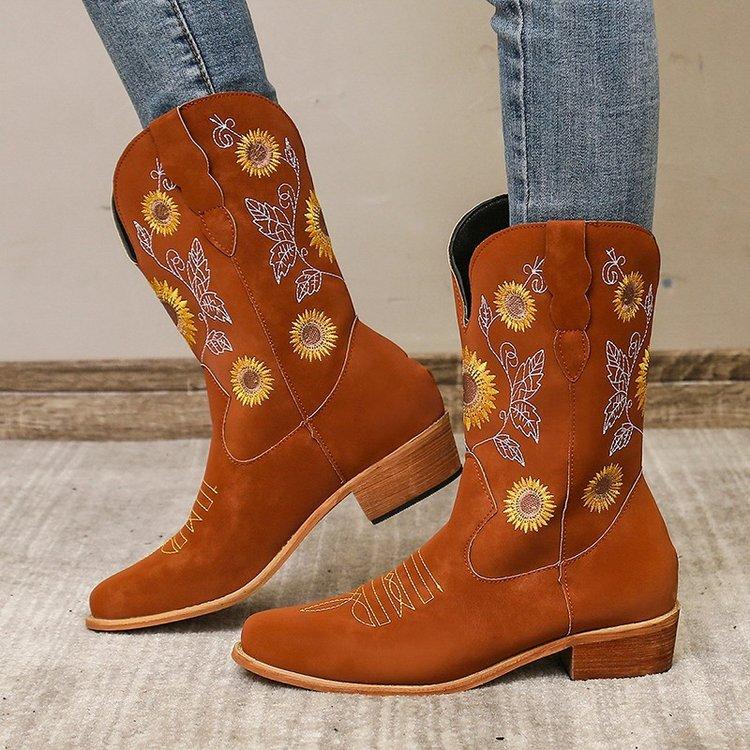 Embroidered ethnic style wedge heel casual women's boots