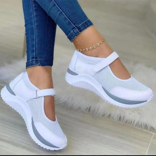 Thick-soled fly-knit breathable Velcro casual shoes