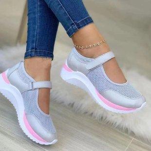 Thick-soled fly-knit breathable Velcro casual shoes