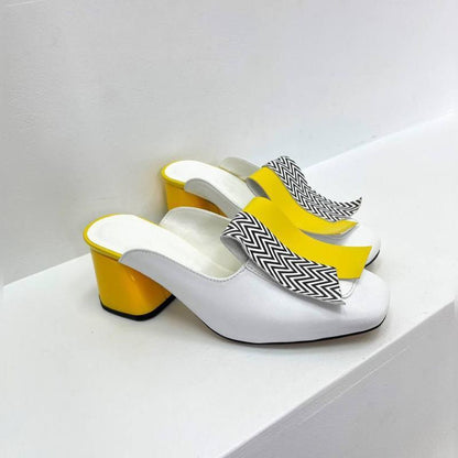 Chic Color Block Block Heel Slippers