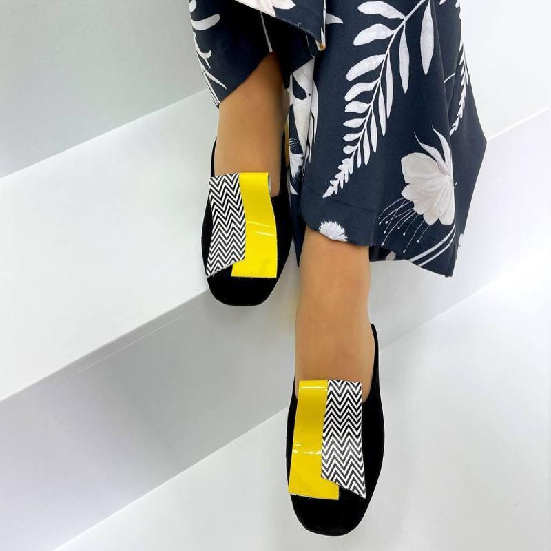 Chic Color Block Block Heel Slippers