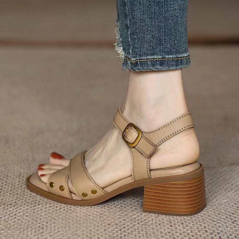 French medium heel open toe sandals