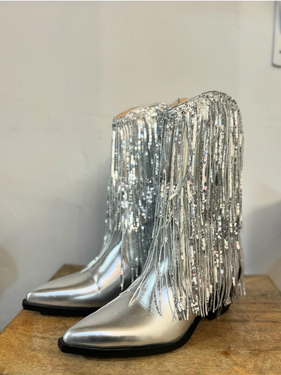 The Fringed Silver Cowboy Boots