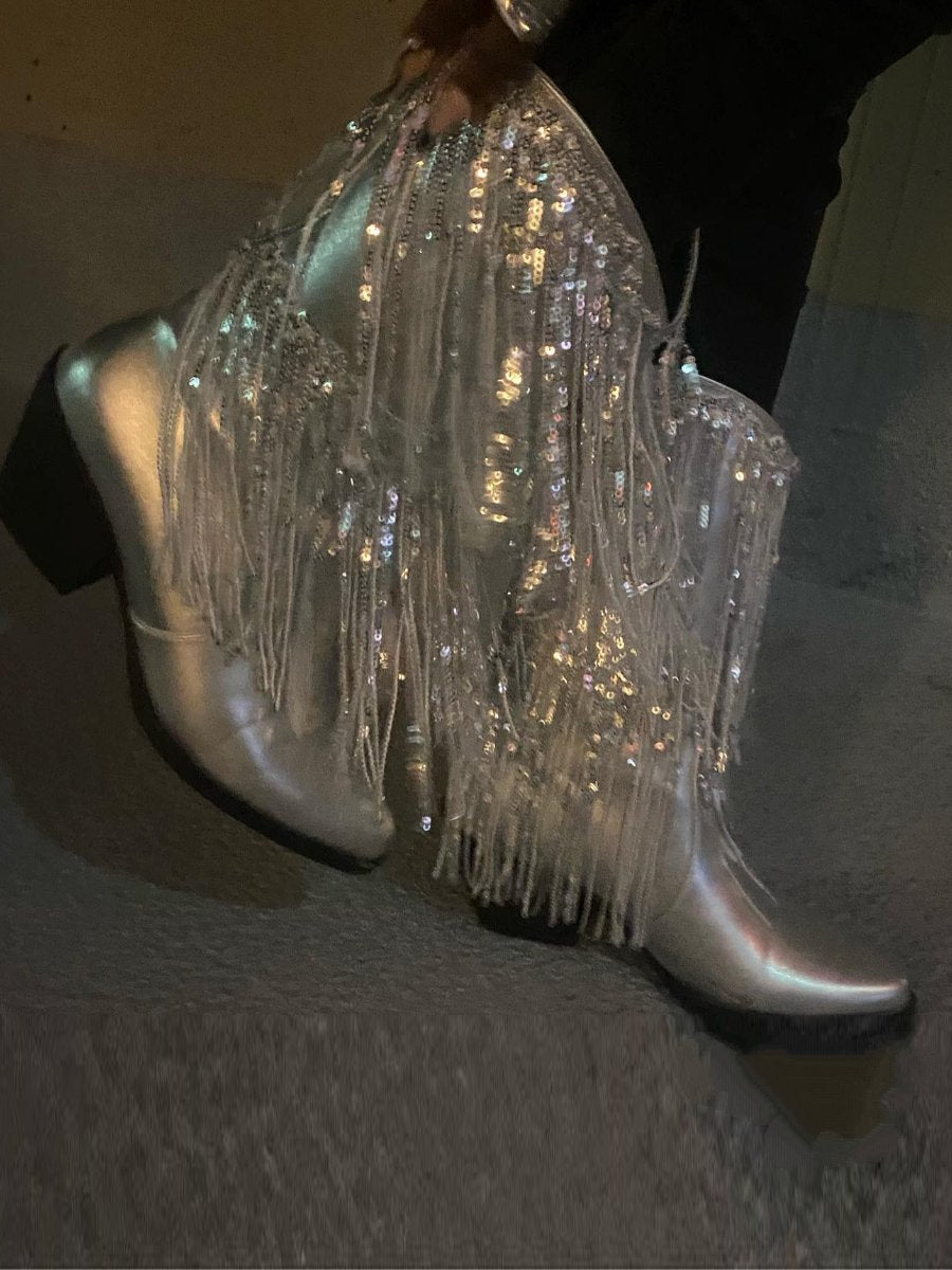 The Fringed Silver Cowboy Boots